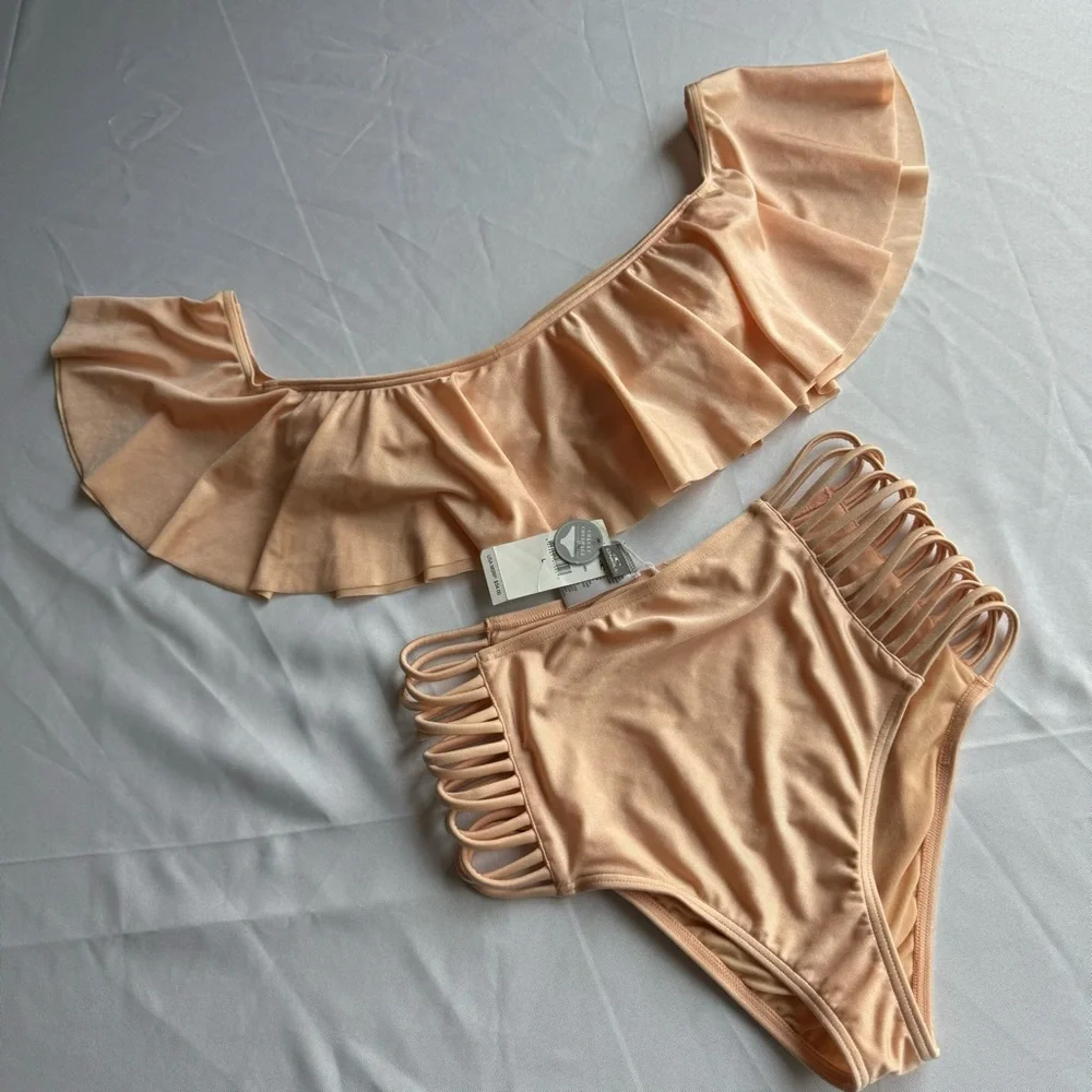 NWT O'Neill Lux Solids Peach High-Waisted Bikini Set - Picture 11 of 11